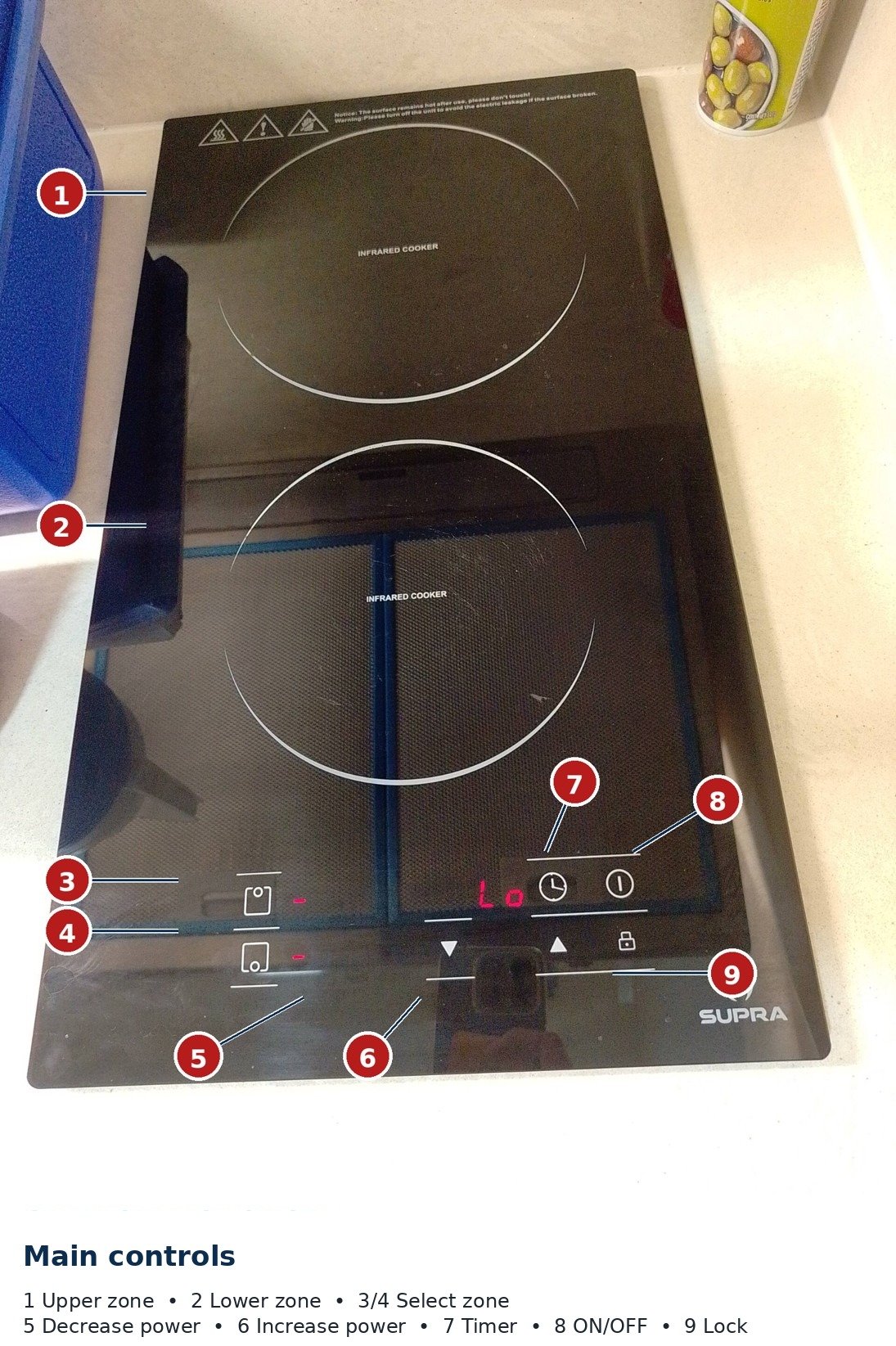 Infrared electric cooktop with numbered controls